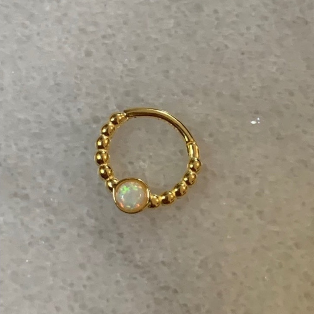 COPY - 18K Gold Crystal Opal Tragus Daith Conch Beaded Hoop Cartilage Earring - Picture 3 of 3